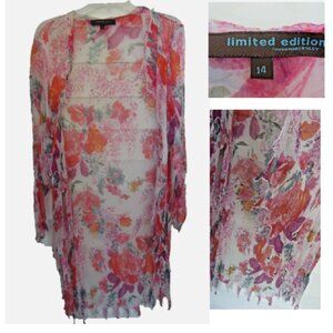Limited Edition Marc D'Alcy Artsy Colorful Sheer Floral Duster Cardigan